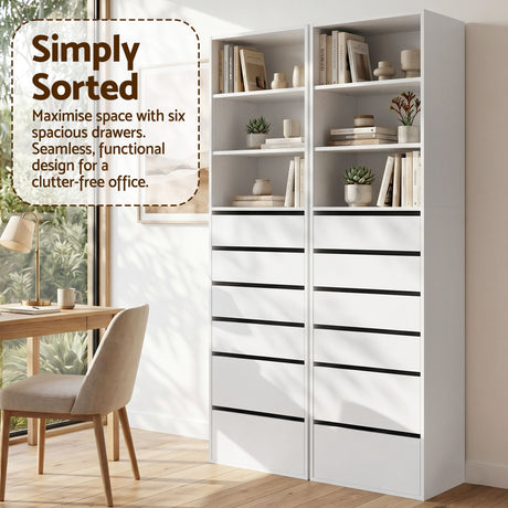 High Range 6 Drawer Tallboy, White 2pcs