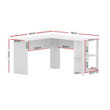 Artiss L-Shape White Computer Desk Shelf