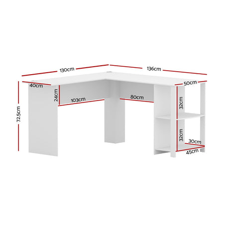 Artiss L-Shape White Computer Desk Shelf