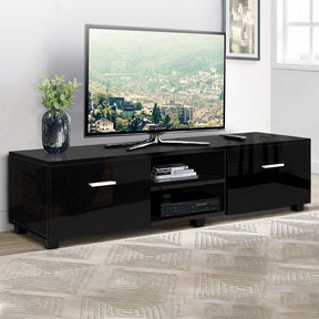 Bagdad 140cm black TV entertainment unit in a modern living room