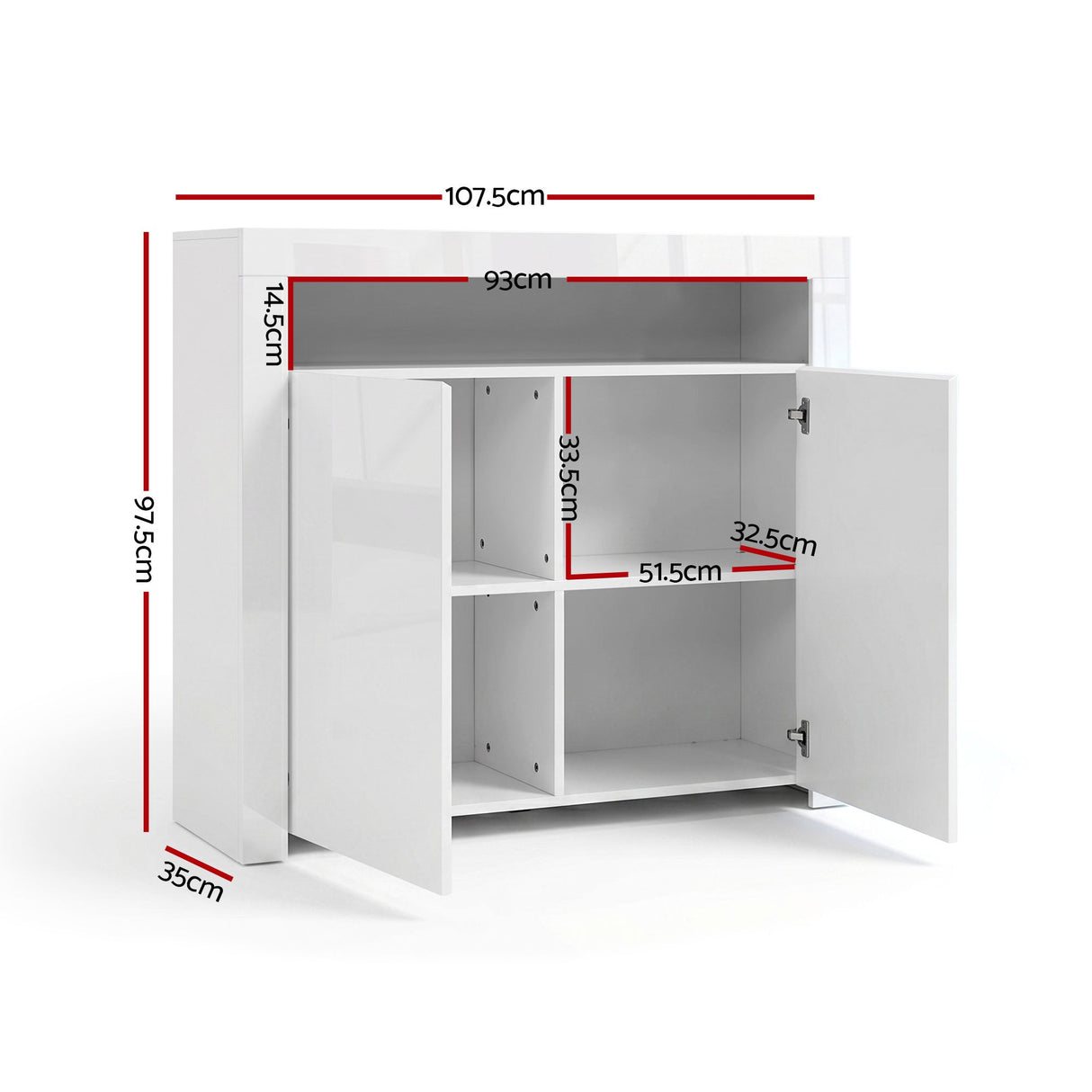 Monash Buffet Sideboard, White 2pcs