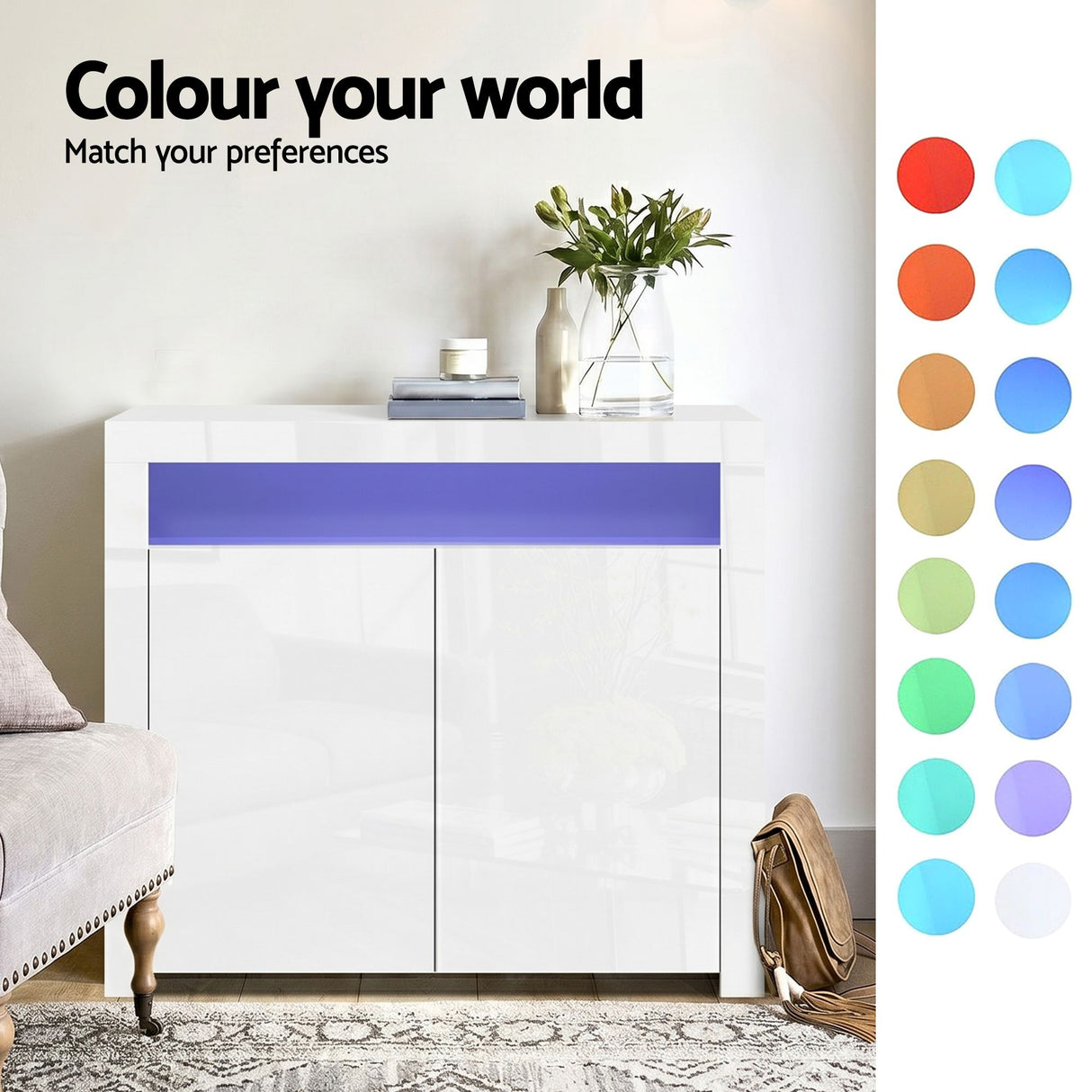 Monash Buffet Sideboard, White 2pcs