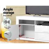 Franklin white 160cm LED entertainment unit with colour changing lighting in a modern living room