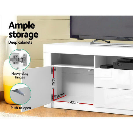 Franklin white 160cm LED entertainment unit with colour changing lighting in a modern living room