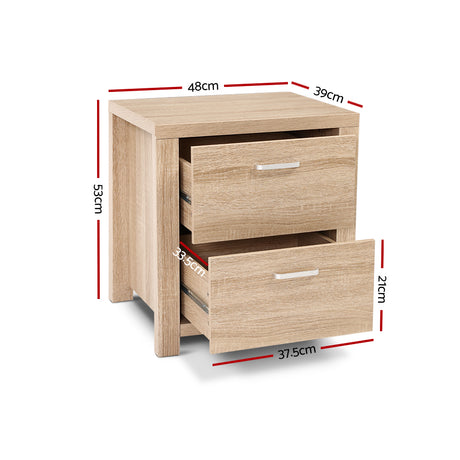 Wollongbar 2 Drawer Bedside Table, Pine 2pcs