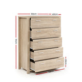 Artiss MAXI 5-Drawer Tallboy in Pine — Allure Home Collections