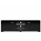 Snug black 160cm entertainment unit with cabinets and shelves in a modern living room