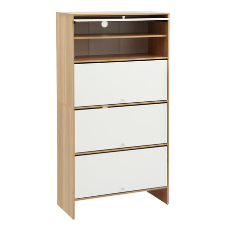 Navarre 8 Tier Narrow Shoe Cabinet, White and Pine image 2
