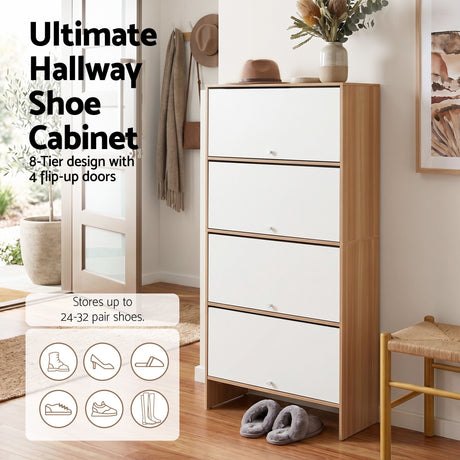 Navarre 8 Tier Narrow Shoe Cabinet, White and Pine image 5