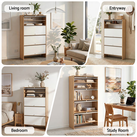 Navarre 8 Tier Narrow Shoe Cabinet, White and Pine image 8