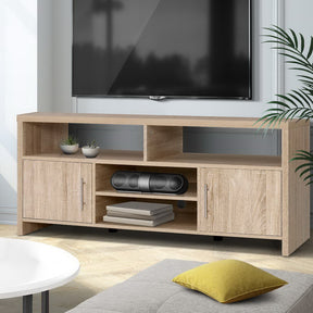 Perth 140cm oak TV cabinet with storage in a contemporary living room