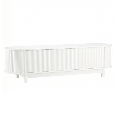 Taroona white 160cm entertainment unit with fluted doors in a modern living room