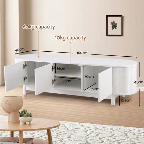 Taroona white 160cm entertainment unit with fluted doors in a modern living room