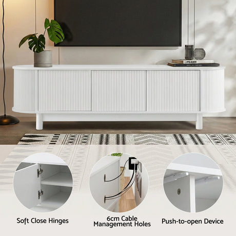 Taroona white 160cm entertainment unit with fluted doors in a modern living room