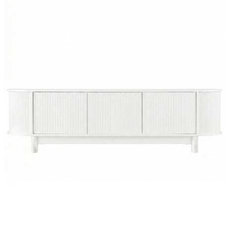 Taroona white 160cm entertainment unit with fluted doors in a modern living room