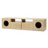 Hobart pine 185cm TV unit with built in cat house in a modern living room