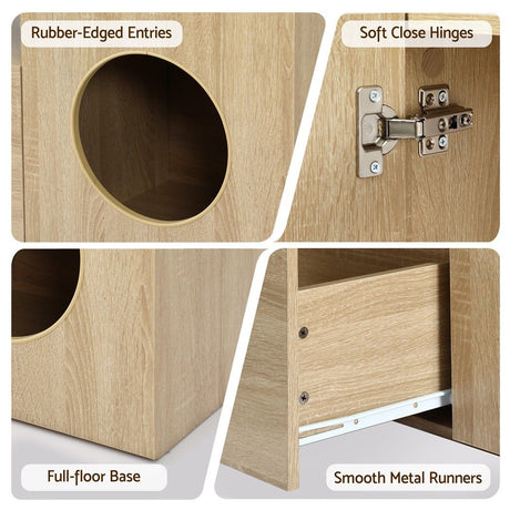 Hobart pine 185cm TV unit with built in cat house in a modern living room