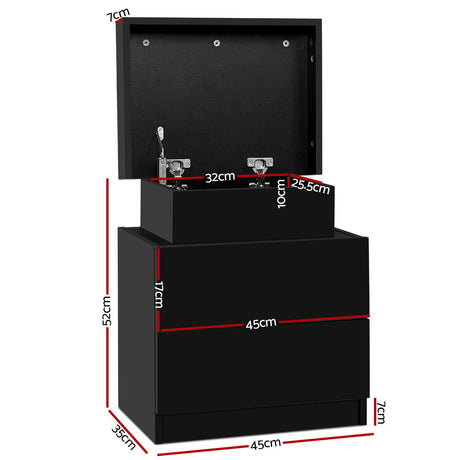 Empire Vale Lift Up Storage Bedside Table, Black