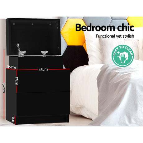 Empire Vale Lift Up Storage Bedside Table, Black