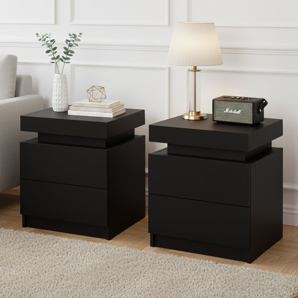 Empire Vale Lift Up Storage Bedside Table, Black 2pcs