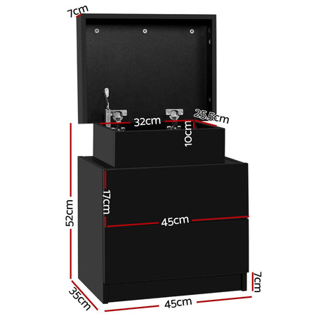 Empire Vale Lift Up Storage Bedside Table, Black 2pcs