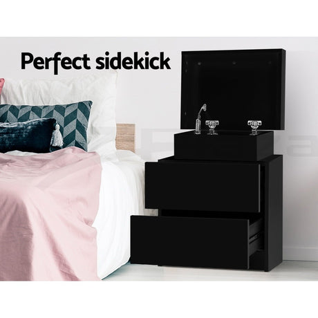 Empire Vale Lift Up Storage Bedside Table, Black 2pcs