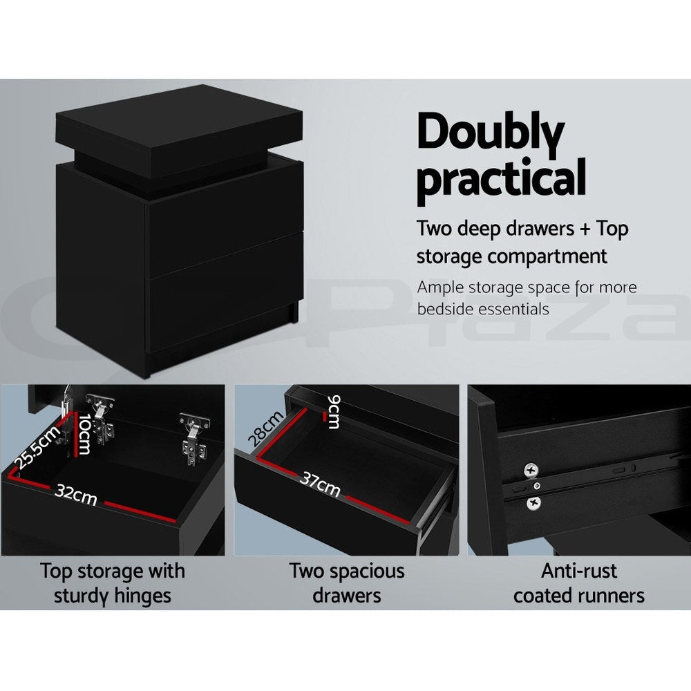 Empire Vale Lift Up Storage Bedside Table, Black 2pcs