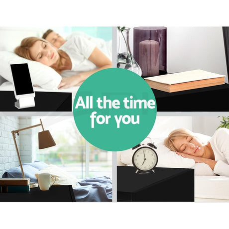 Empire Vale Lift Up Storage Bedside Table, Black 2pcs