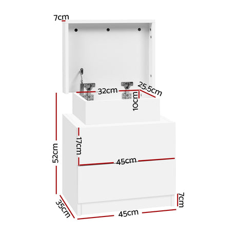 Empire Vale Lift Up Storage Bedside Table, White 2pcs