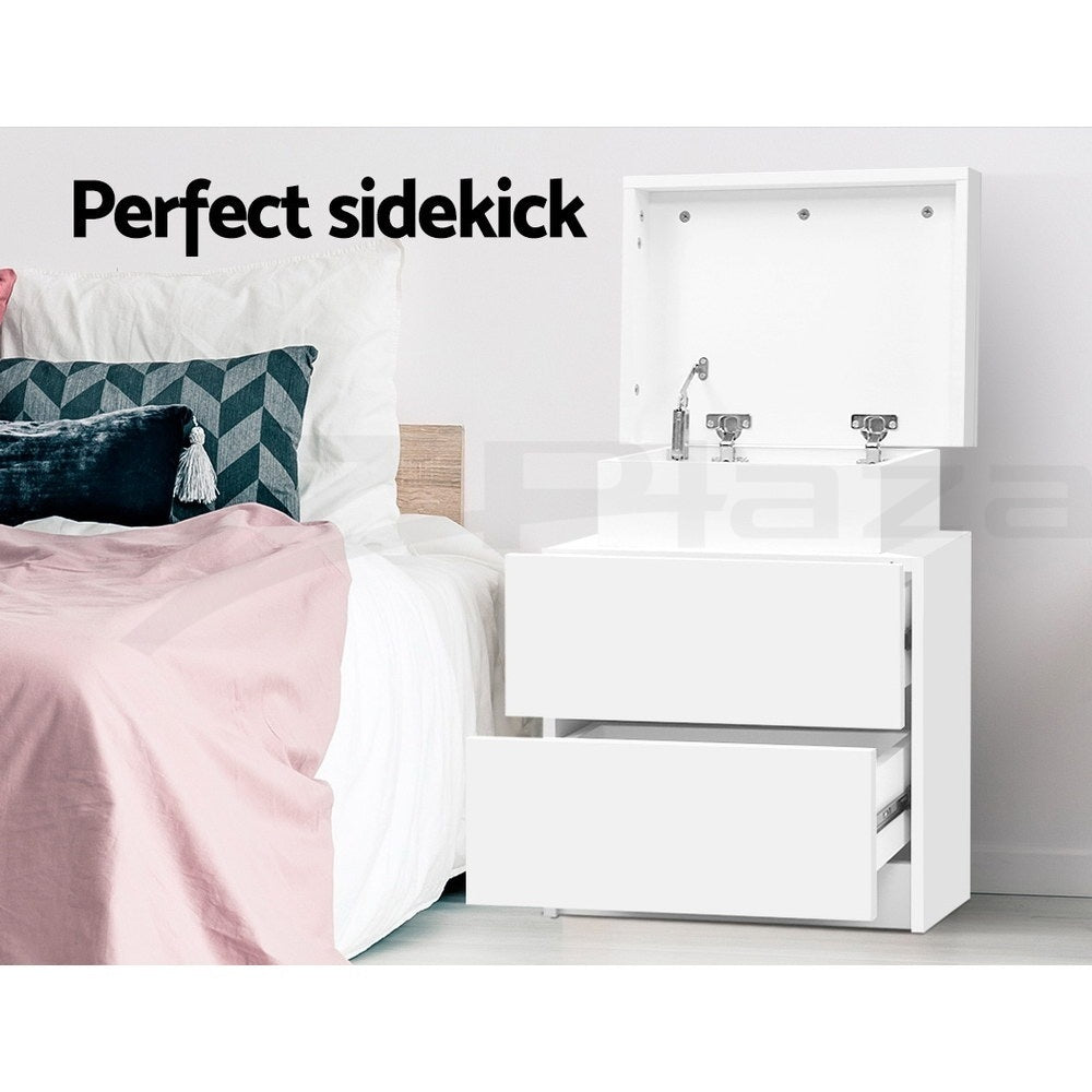 Empire Vale Lift Up Storage Bedside Table, White 2pcs