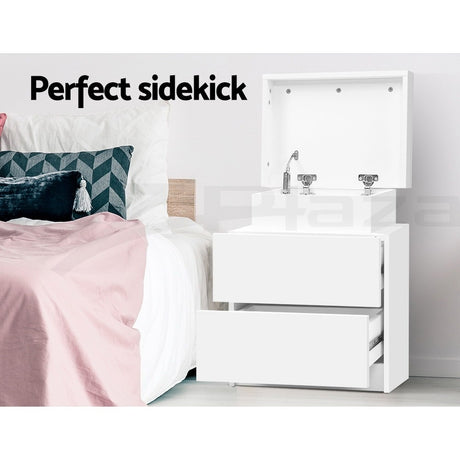 Empire Vale Lift Up Storage Bedside Table, White 2pcs