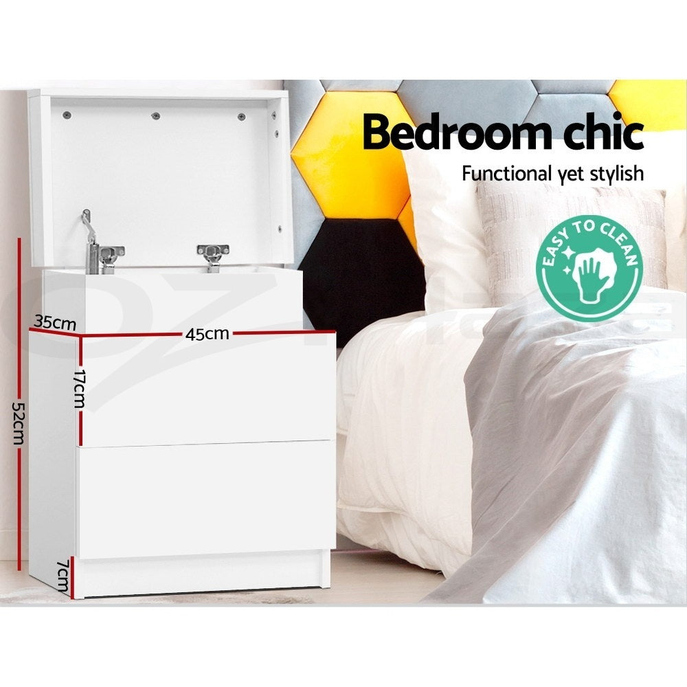 Empire Vale Lift Up Storage Bedside Table, White 2pcs