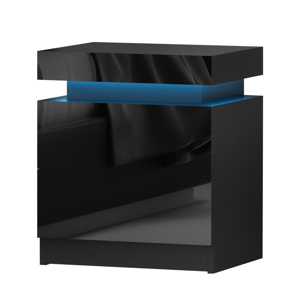 Woodenbong LED Lift Up Storage Bedside Table, Black 2pcs