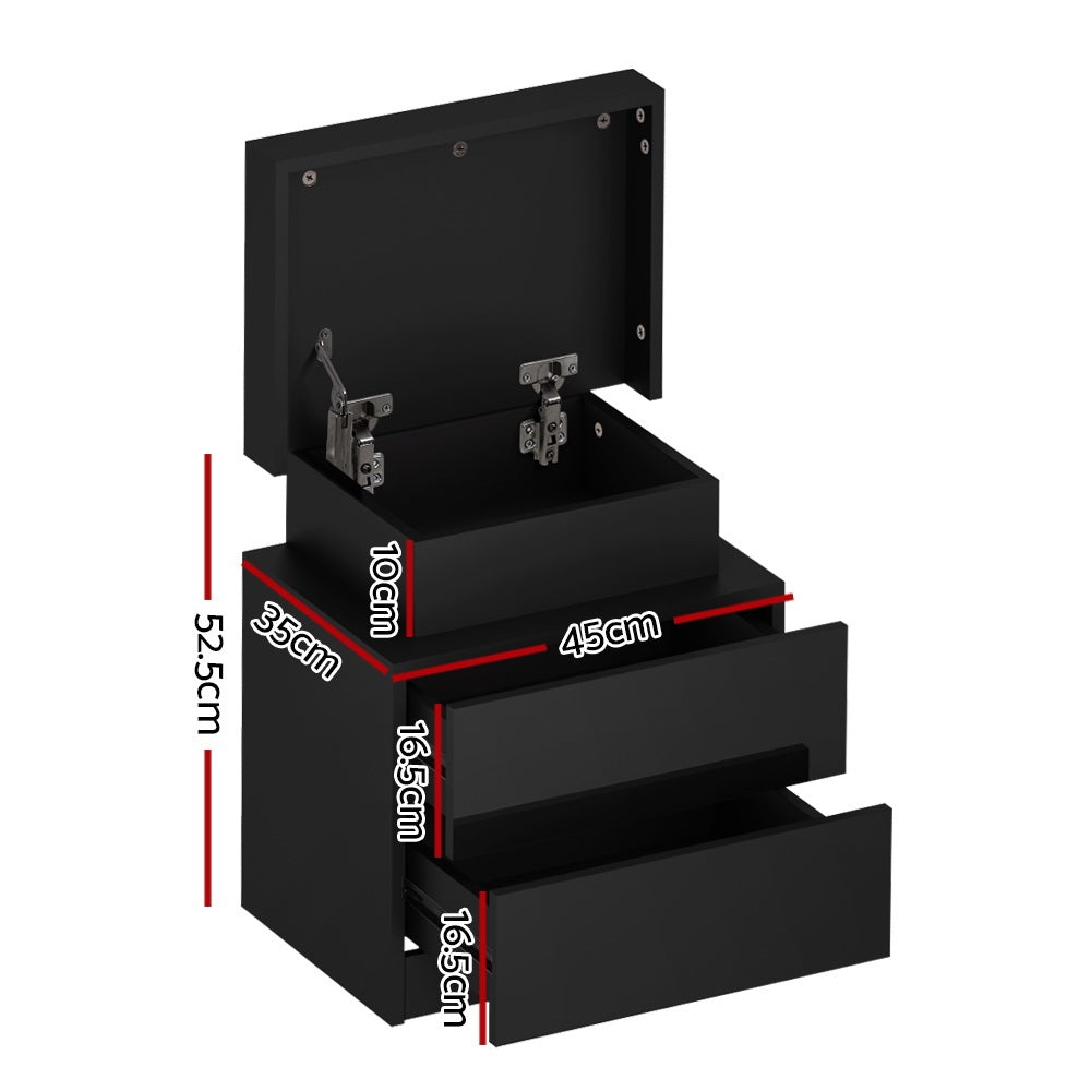 Woodenbong LED Lift Up Storage Bedside Table, Black 2pcs