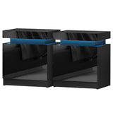Woodenbong LED Lift Up Storage Bedside Table, Black 2pcs