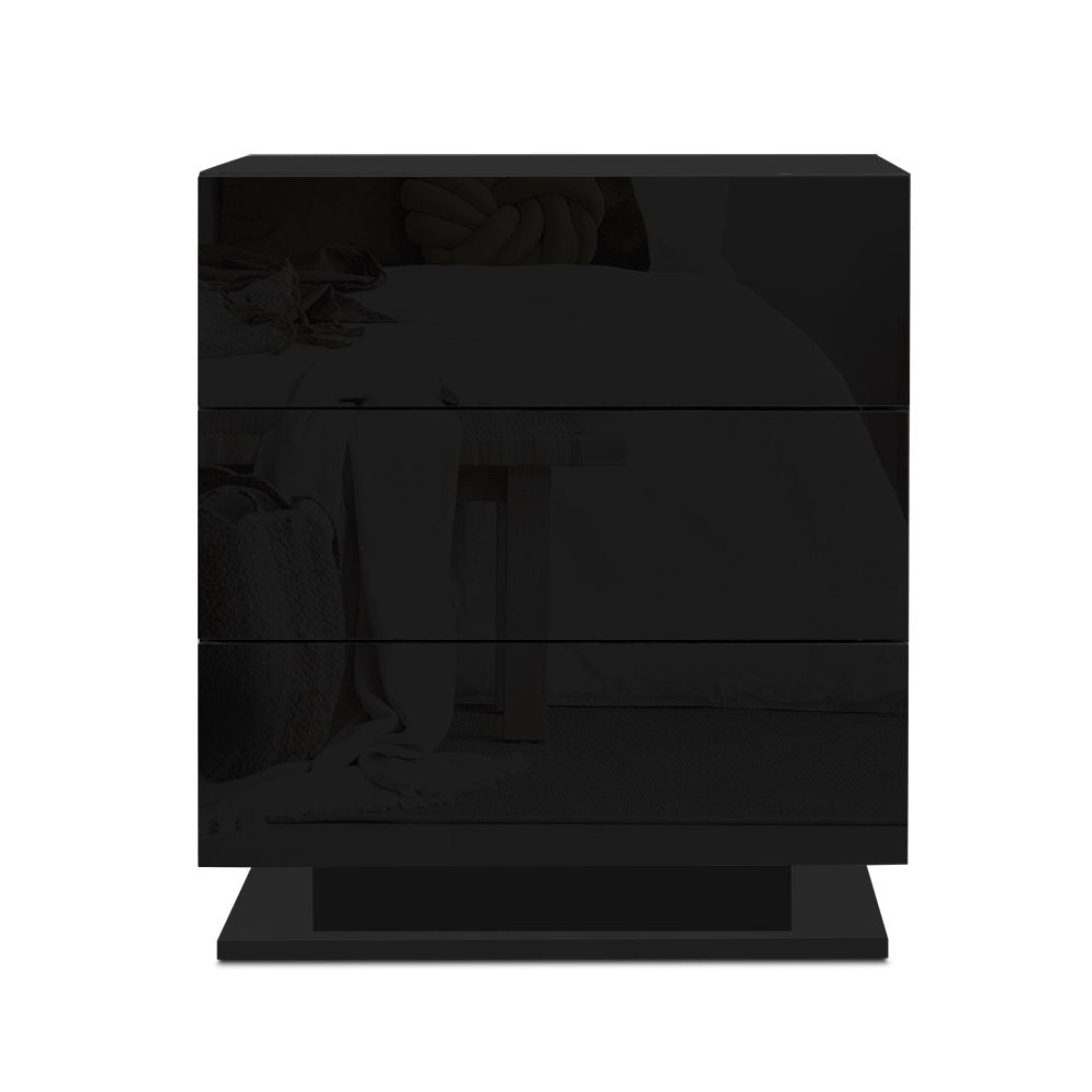 Tabulam LED 3 Drawer Bedside Table, Black