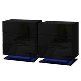 Tabulam LED 3 Drawer Bedside Table, Black 2pcs