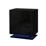 Tabulam LED 3 Drawer Bedside Table, Black 2pcs