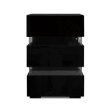 Casino LED 3 Drawer Bedside Table, Black 2pcs