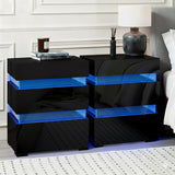 Casino LED 3 Drawer Bedside Table, Black 2pcs