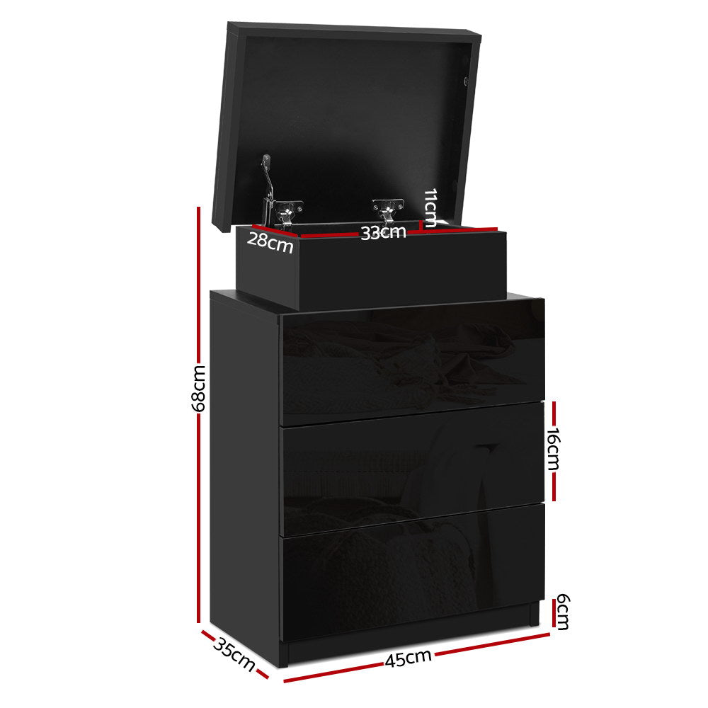 Main Arm LED Bedside Table 3 Drawers, Black