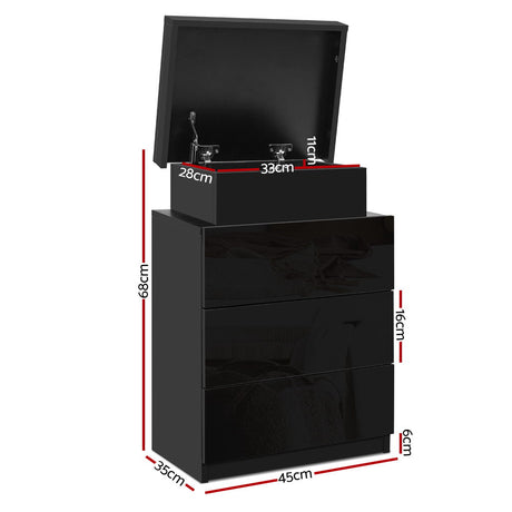 Main Arm LED Bedside Table 3 Drawers, Black