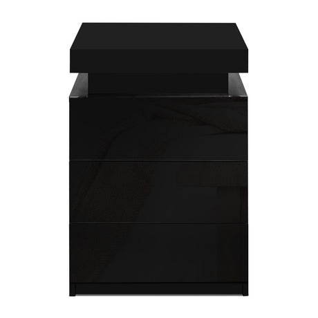 Main Arm LED Bedside Table 3 Drawers, Black