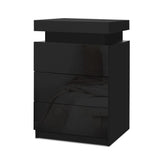 Main Arm LED Bedside Table 3 Drawers, Black