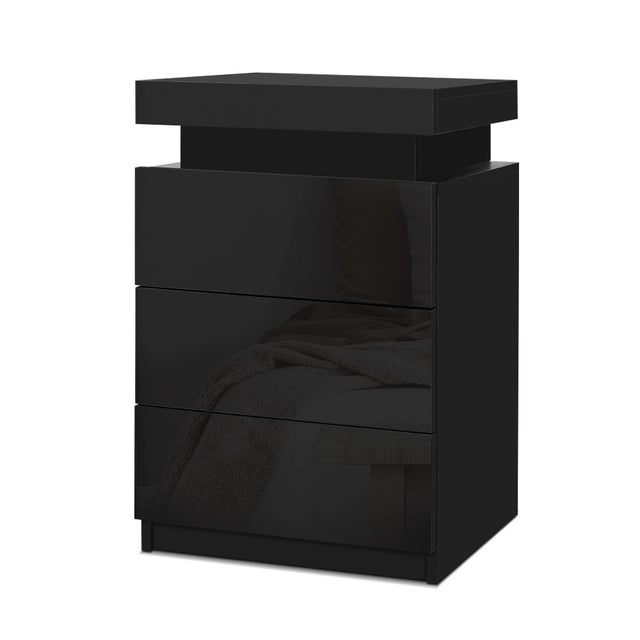 Main Arm LED Bedside Table 3 Drawers, Black