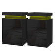 Main Arm LED Bedside Table 3 Drawers, Black 2pcs