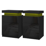 Main Arm LED Bedside Table 3 Drawers, Black 2pcs
