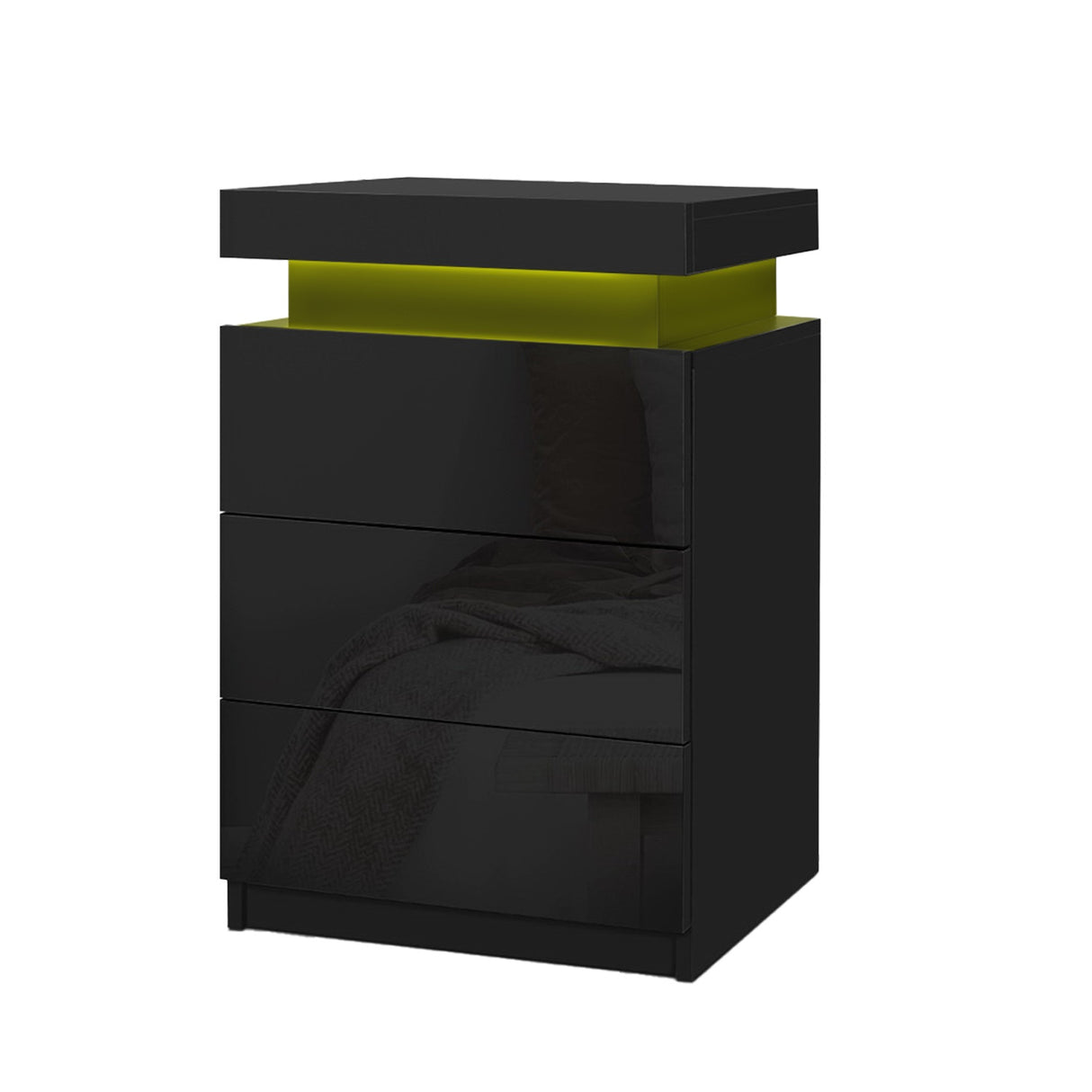 Main Arm LED Bedside Table 3 Drawers, Black 2pcs