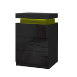 Main Arm LED Bedside Table 3 Drawers, Black 2pcs