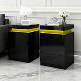 Main Arm LED Bedside Table 3 Drawers, Black 2pcs